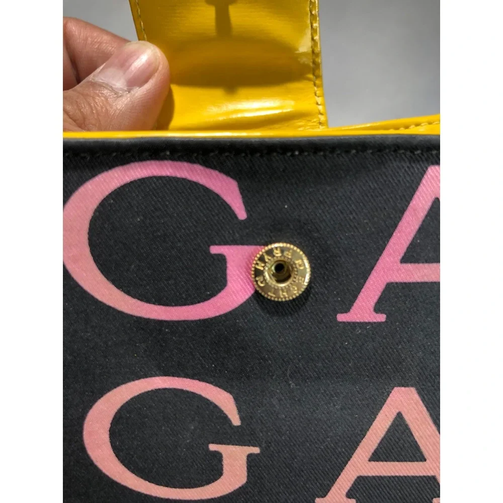 Bvlgari Logomania Bifold Wallet Black Pink Canvas Yellow Leather Italy ABEMEM